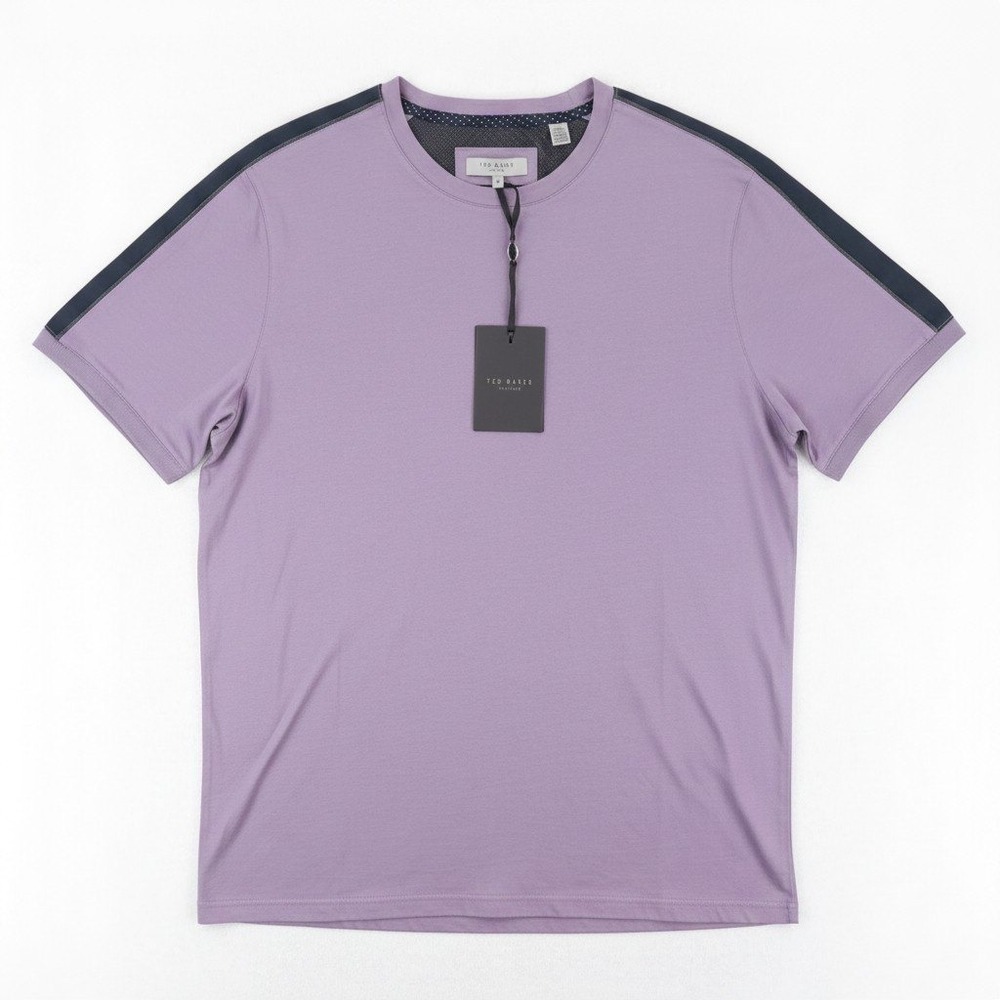 Ted Baker T-Shirt Mens 4‎ Lilac Purple Laid On Tape Arm Short Sleeve Cotton New